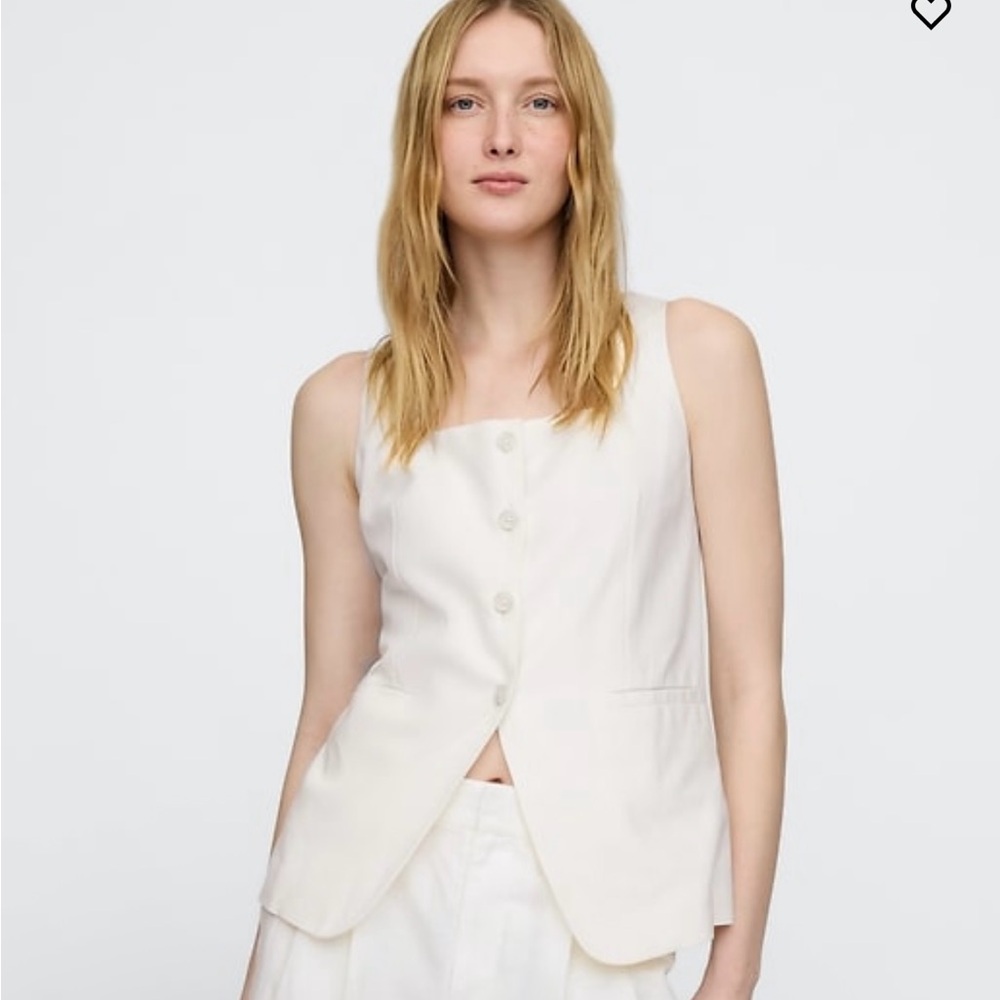 GAP Cream Button-Front Linen Blend Tank vest